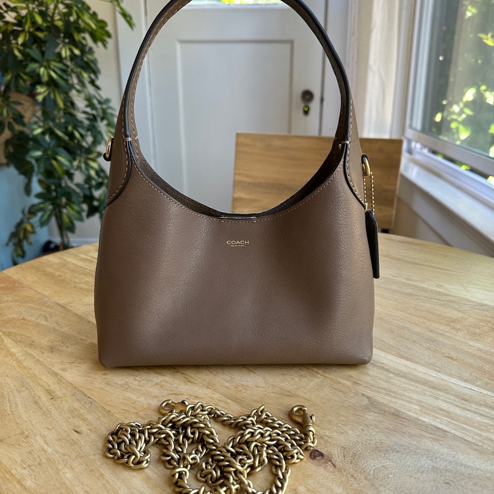 Coach Tan and Gold Shoulder Bag with Elegant Design